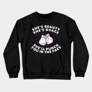 Girls Boxing She's Beauty Grace Distressed Female Boxer Crewneck Sweatshirt